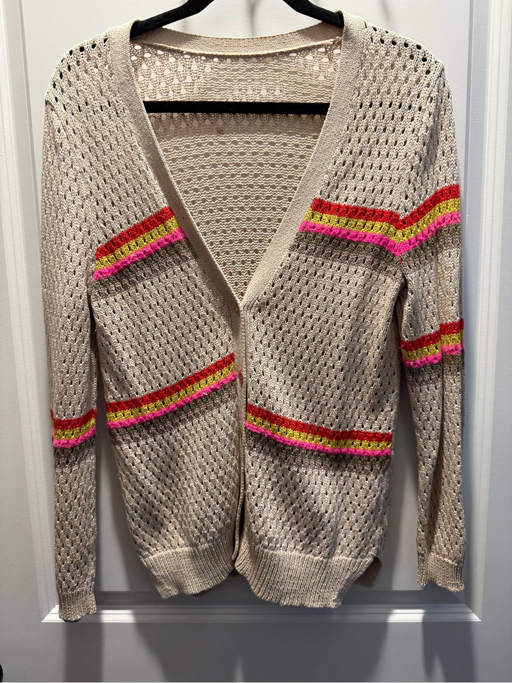 Juicy Couture Y2K Khaki & Multi-colored Striped Cardigan Gold Hardware V-Neck